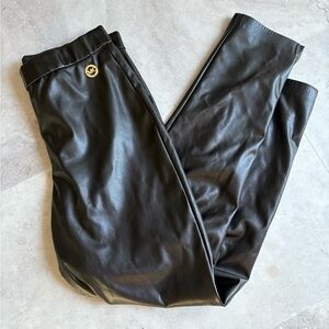 Michael Kors Black Faux Leather Pants with Gold Accent